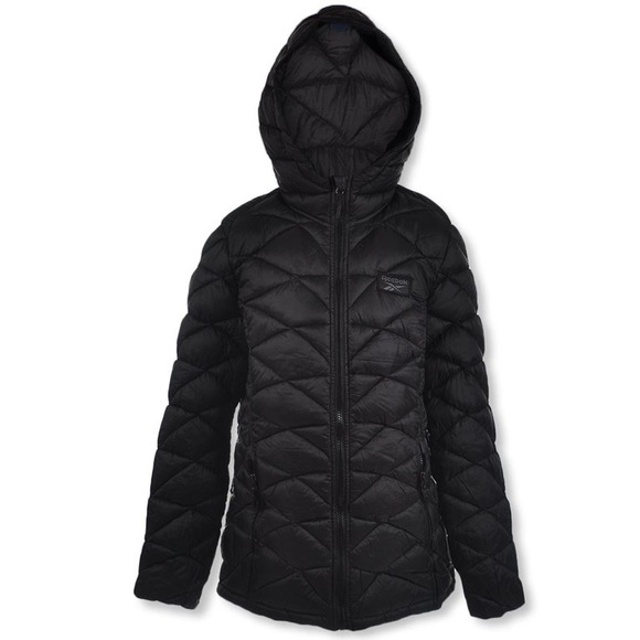 REEBOK Puffer Coat Black Glacier Shield Hooded Packable Puffer Jacket - Picture 2 of 8